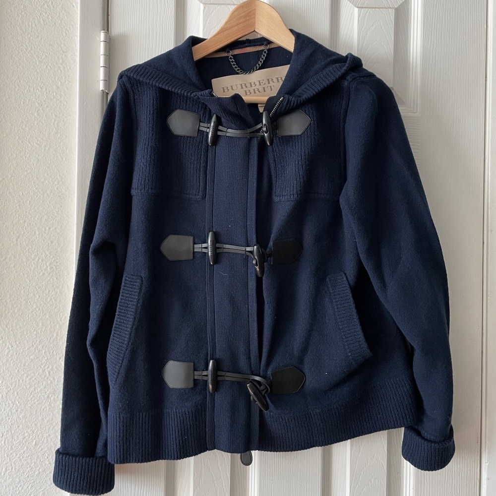Burberry Brit Hooded Knit Toggle Cardigan